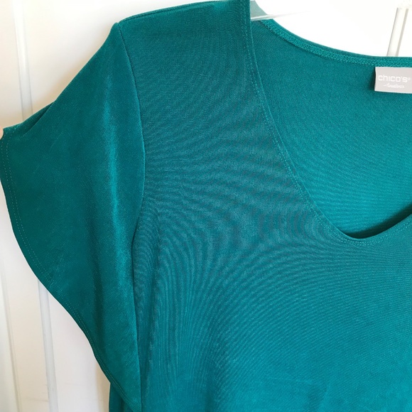 CHICO’S Travelers Flutter Sleeve V Neck Blouse Top Green Teal Size X-Large 16 - Picture 2 of 16